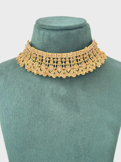 Ornate Gold Choker Set with Champagne Stone Design 3