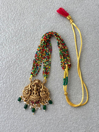 Traditional Lakshmi Pendant Necklace with Multicolor Hydro Beads
