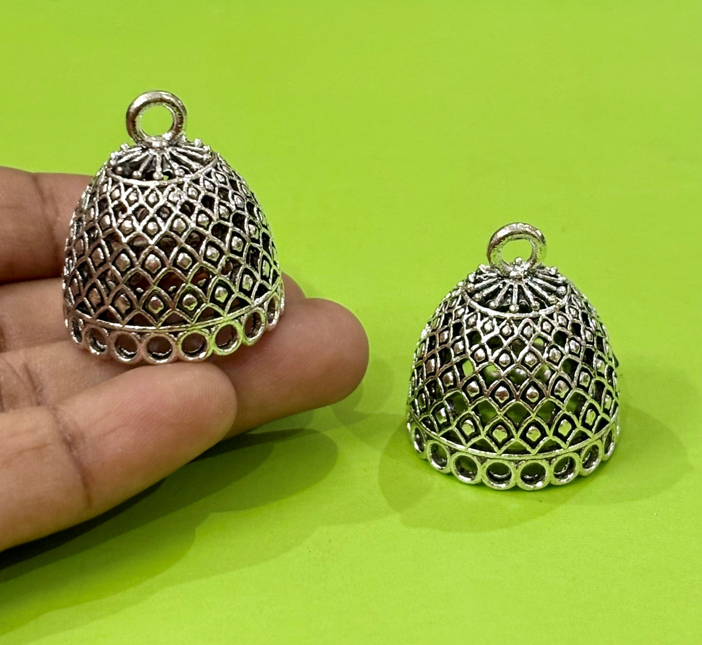 Oxidized Silver Diamond Mesh Jhumka Base