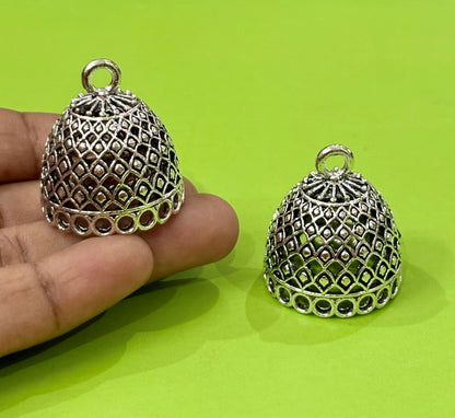 Oxidized Silver Diamond Mesh Jhumka Base