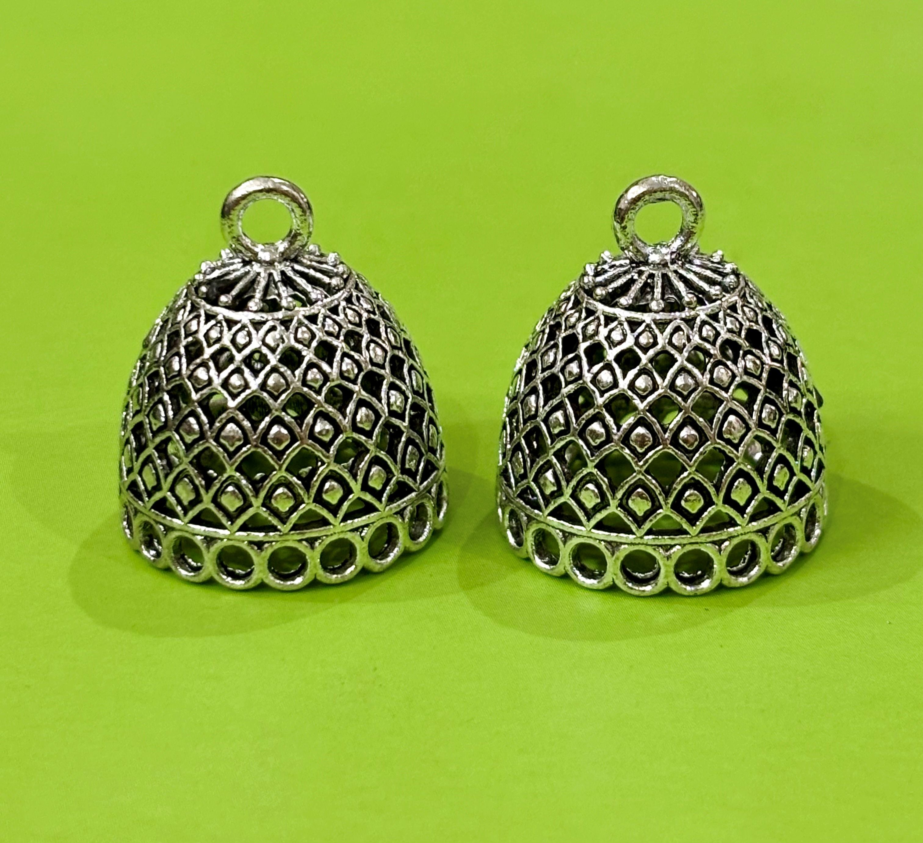 Oxidized Silver Diamond Mesh Jhumka Base