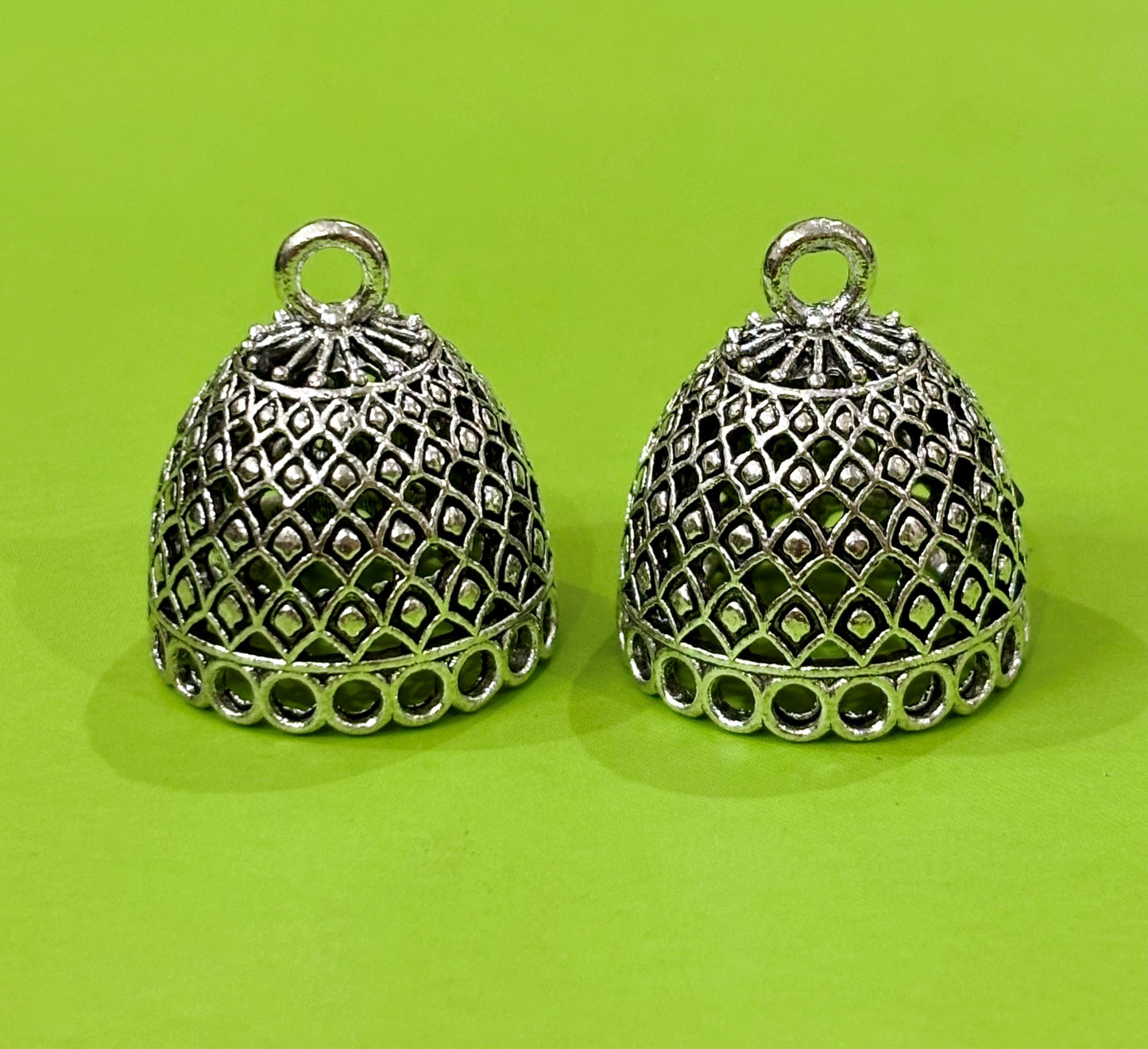 Oxidized Silver Diamond Mesh Jhumka Base
