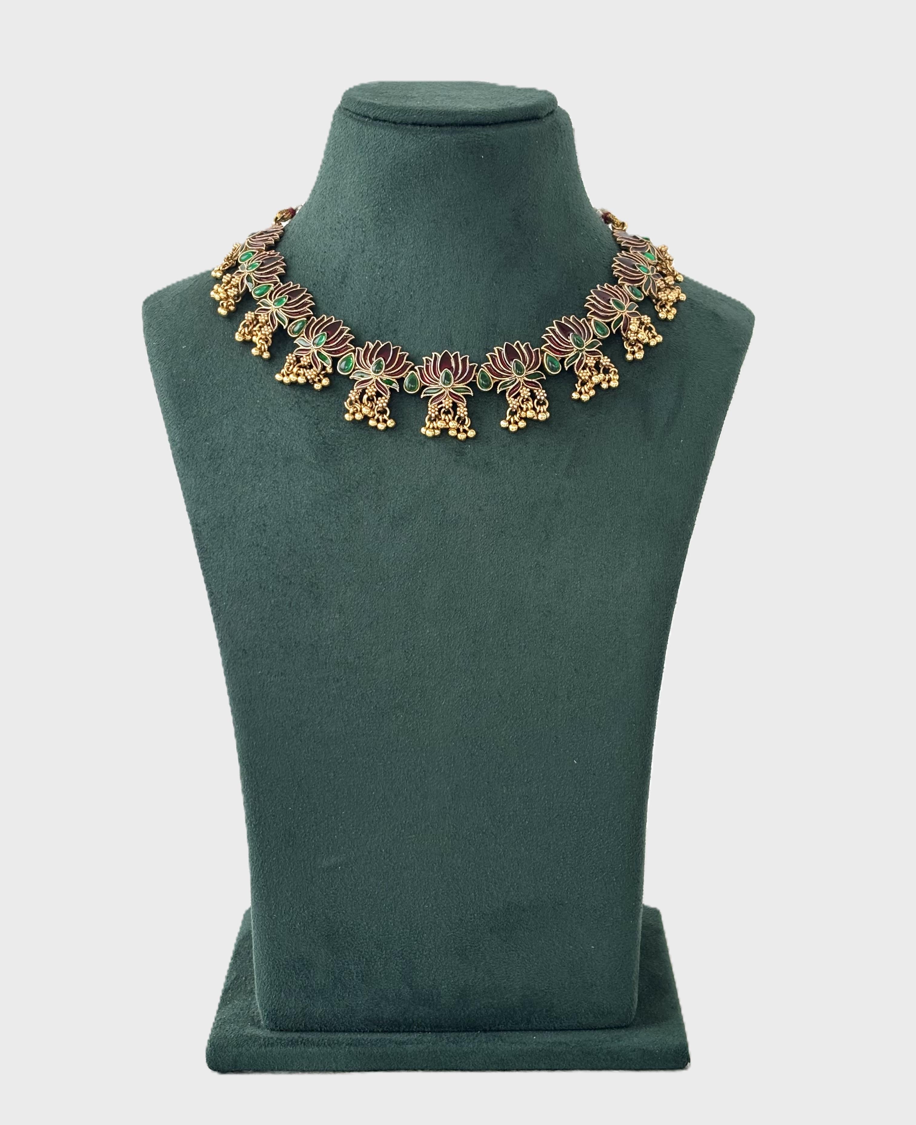 Maroon Lotus Kundan Necklace