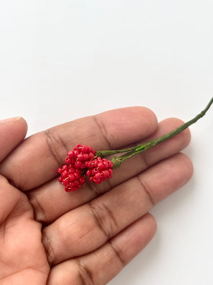 Handcrafted Red Seed Bead Flower Bud Stems