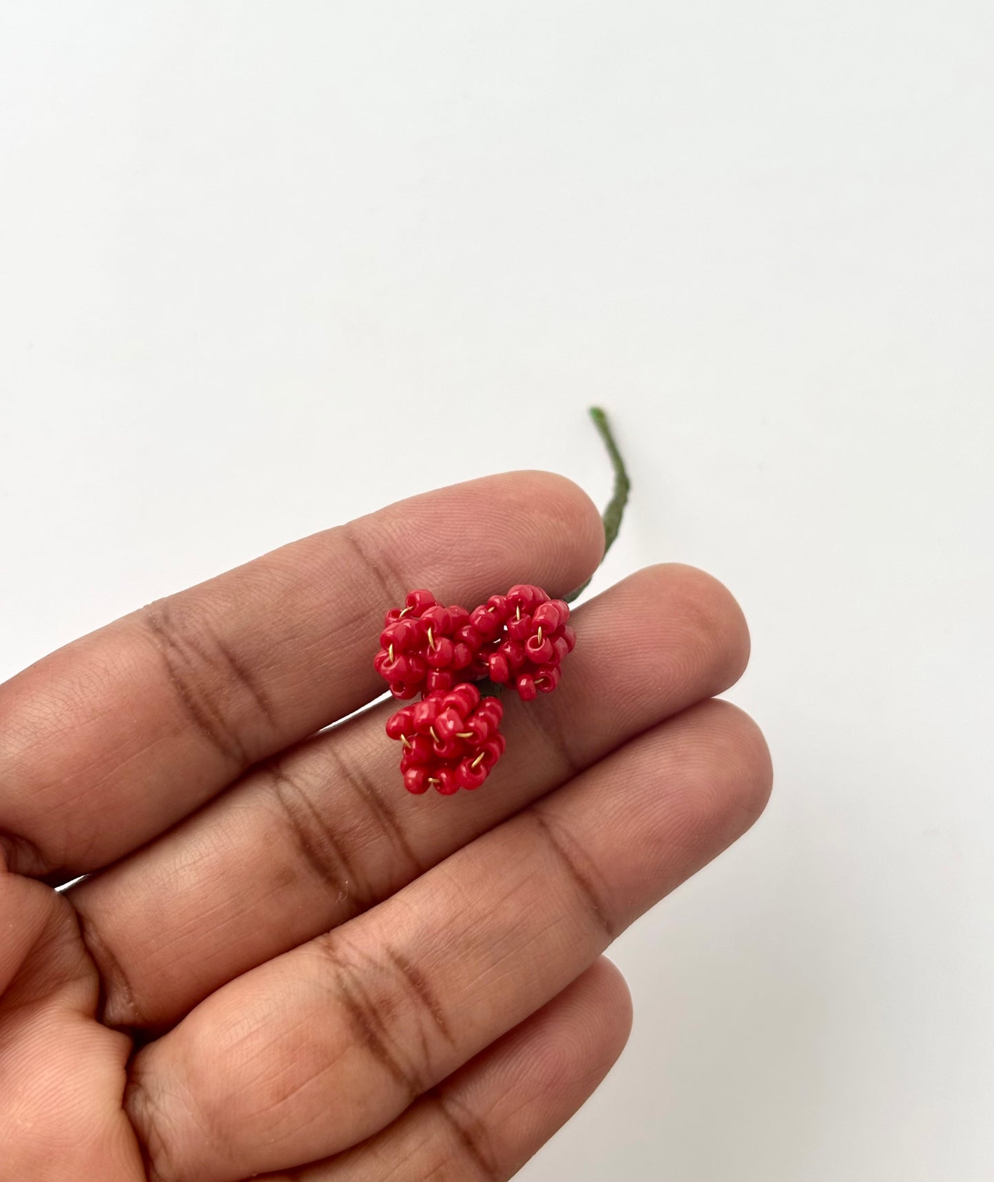 Handcrafted Red Seed Bead Flower Bud Stems