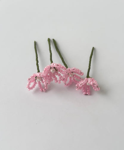 Handcrafted Pink Seed Bead Flowers with Pearl Centers