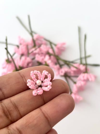 Handcrafted Pink Seed Bead Flowers with Pearl Centers