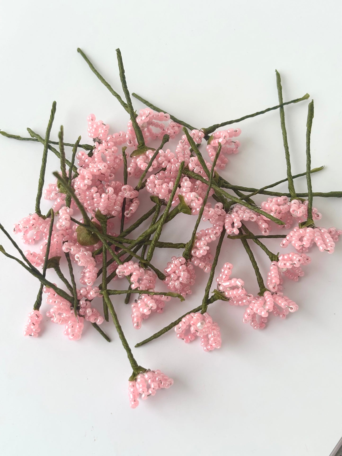Handcrafted Pink Seed Bead Flowers with Pearl Centers