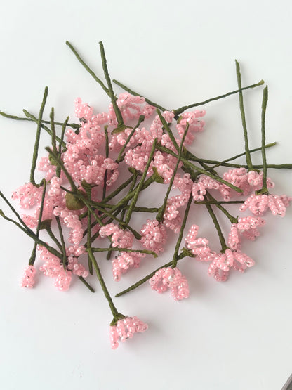 Handcrafted Pink Seed Bead Flowers with Pearl Centers