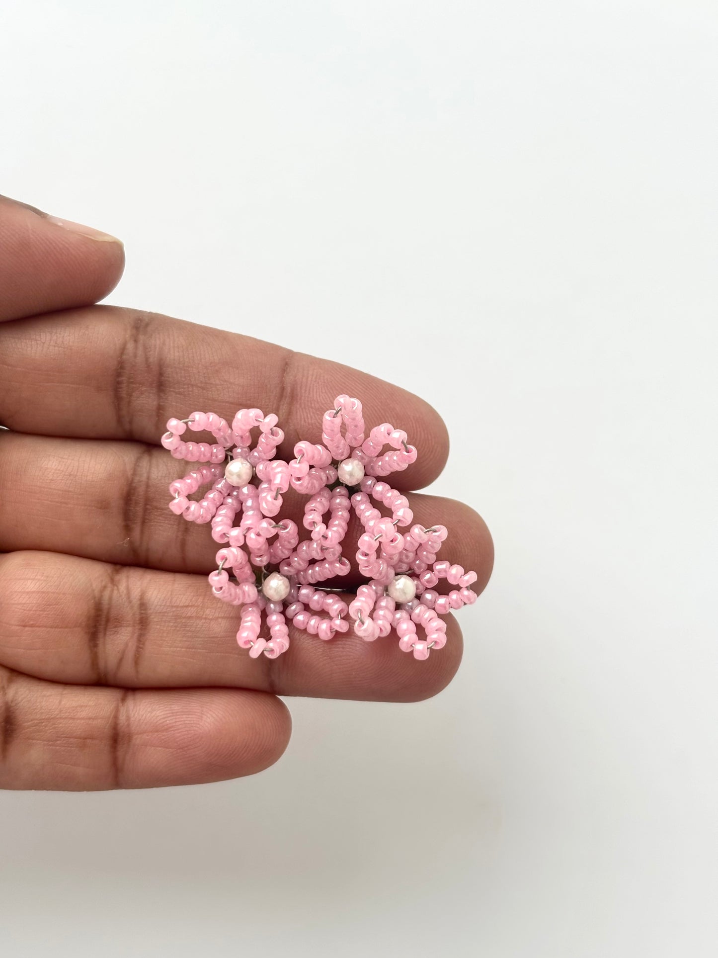 Handcrafted Pink Seed Bead Flowers with Pearl Centers