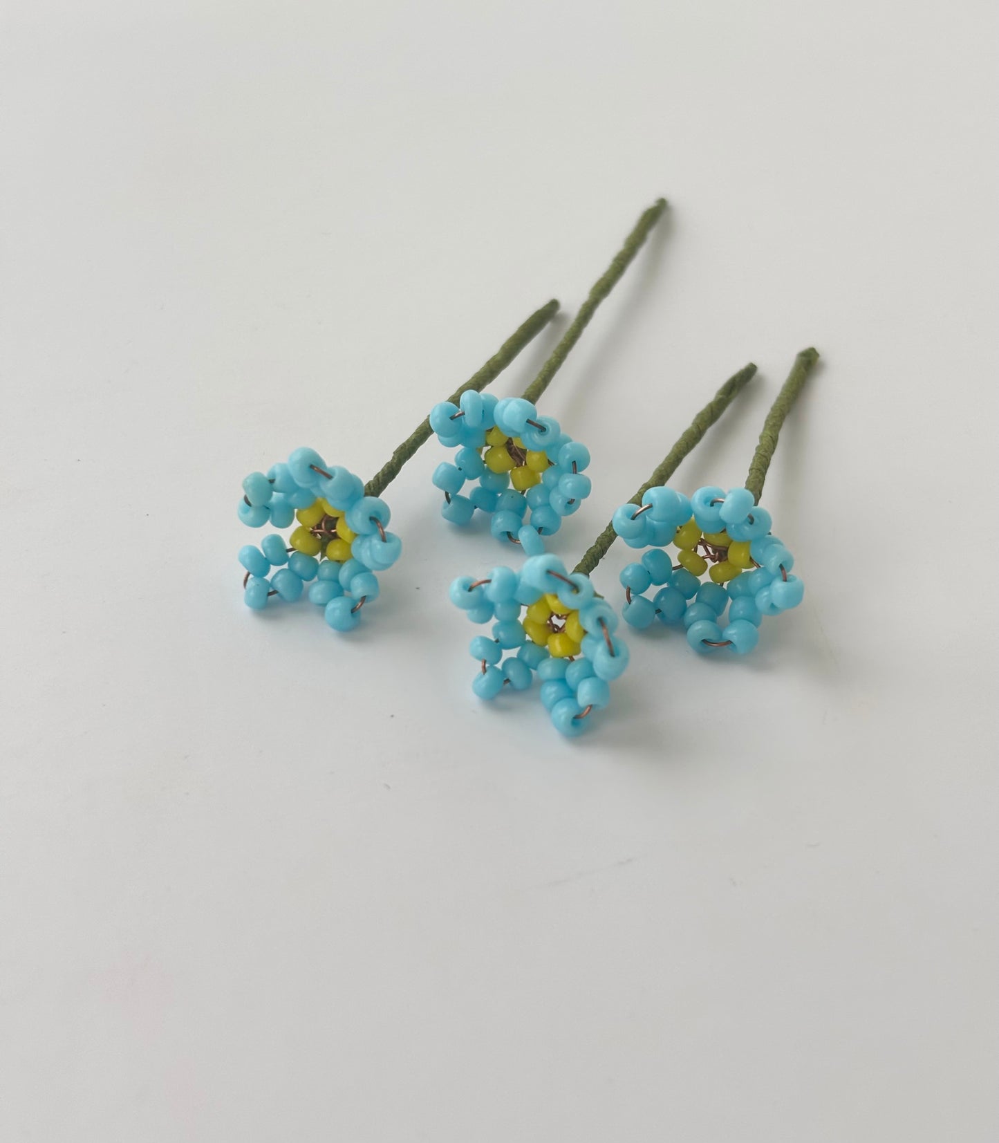 Handmade Blue and Yellow Seed Bead Flowers