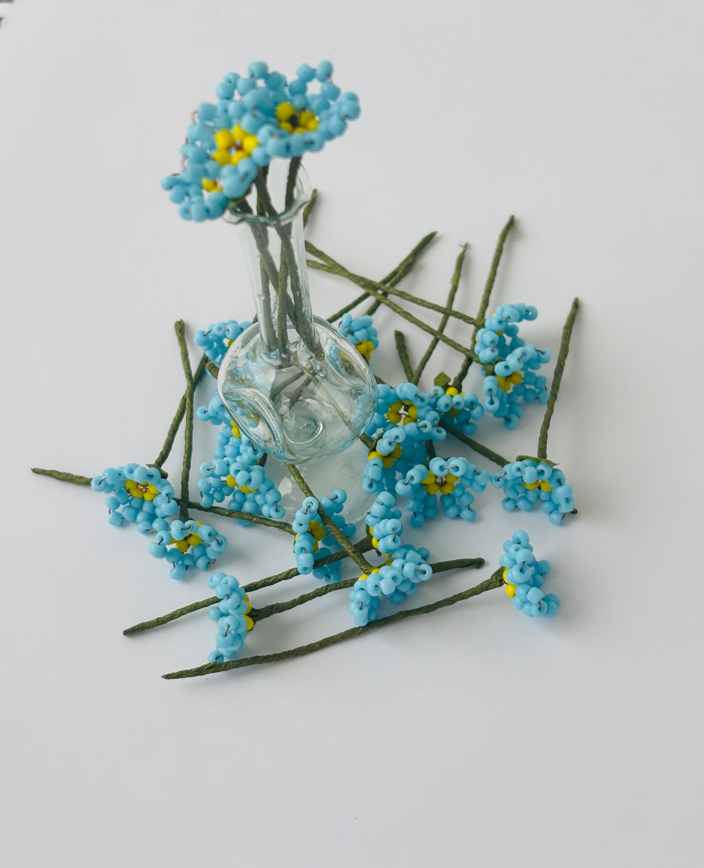 Handmade Blue and Yellow Seed Bead Flowers