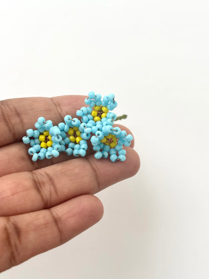 Handmade Blue and Yellow Seed Bead Flowers