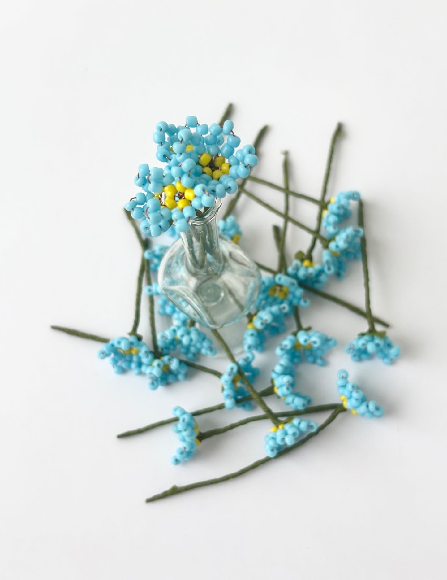 Handmade Blue and Yellow Seed Bead Flowers