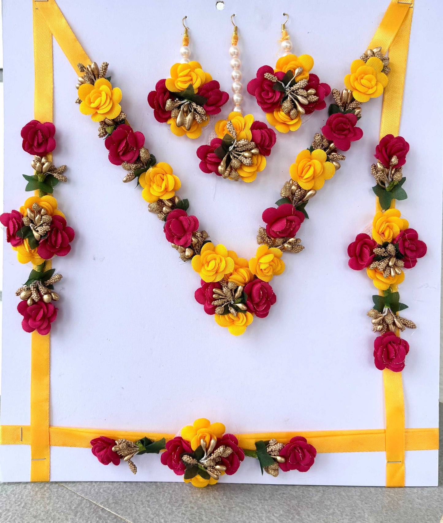 Yellow and Rose Floral Haldi Jewelry Set