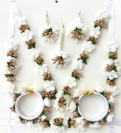 White Floral Haldi and Mehendi Jewelry Set