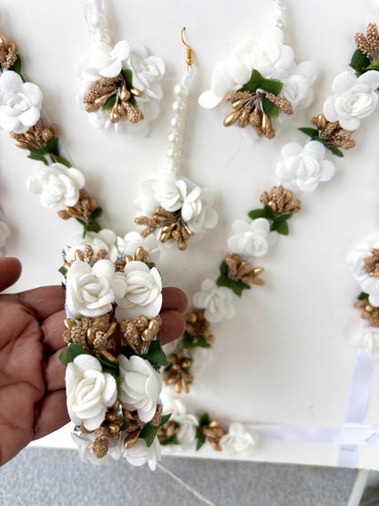 White Floral Haldi and Mehendi Jewelry Set