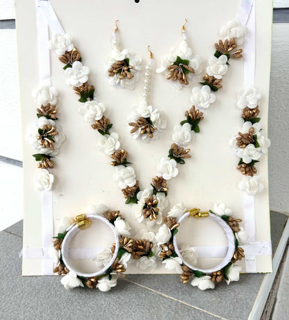 White Floral Haldi and Mehendi Jewelry Set