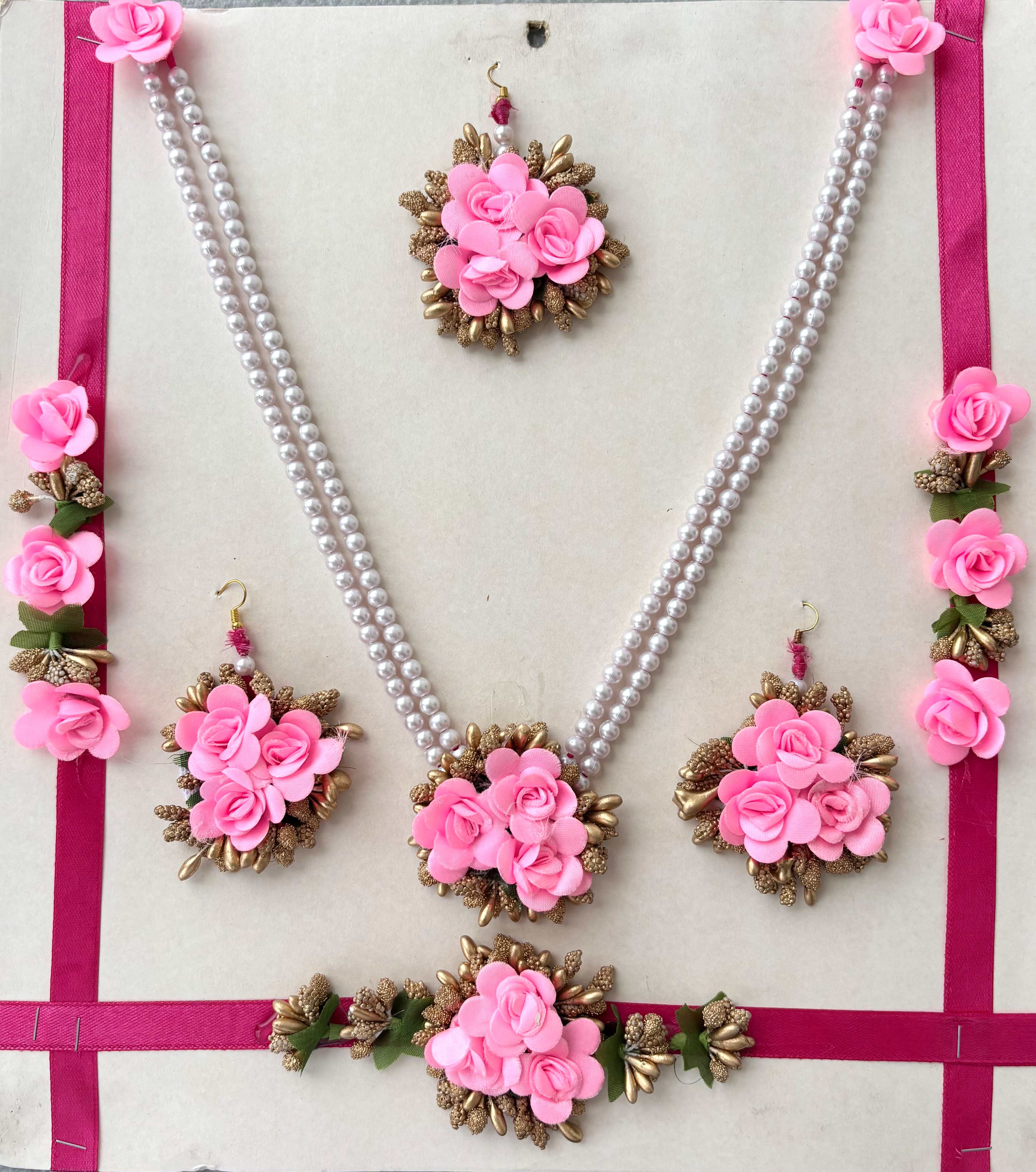 Pink Floral Haldi and Mehendi Jewelry Set