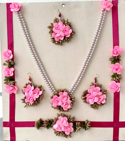 Pink Floral Haldi and Mehendi Jewelry Set