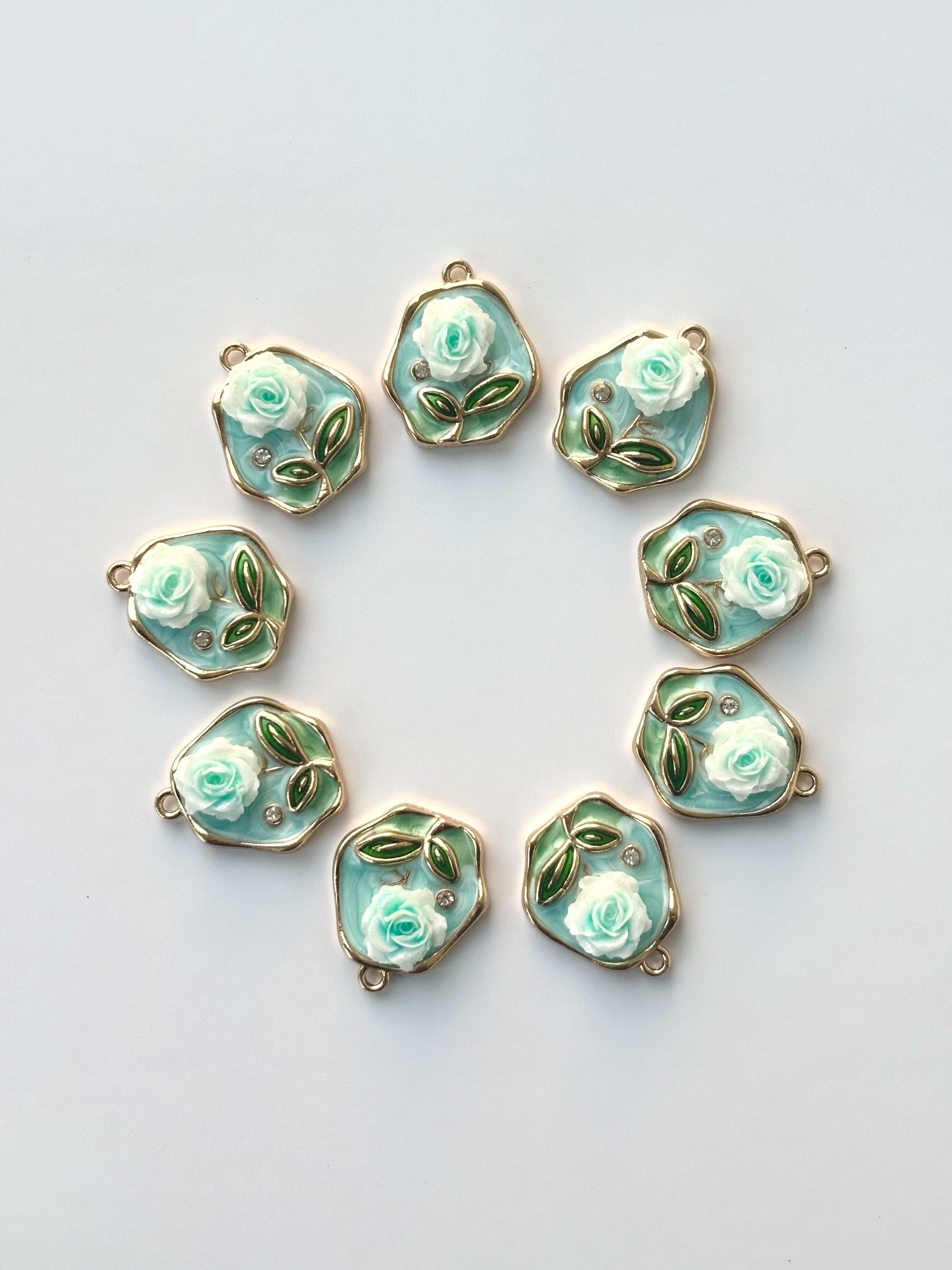 Mint Green Enamel Rose Charms