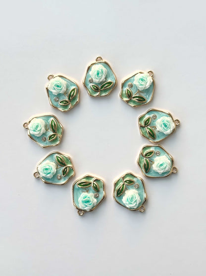 Mint Green Enamel Rose Charms