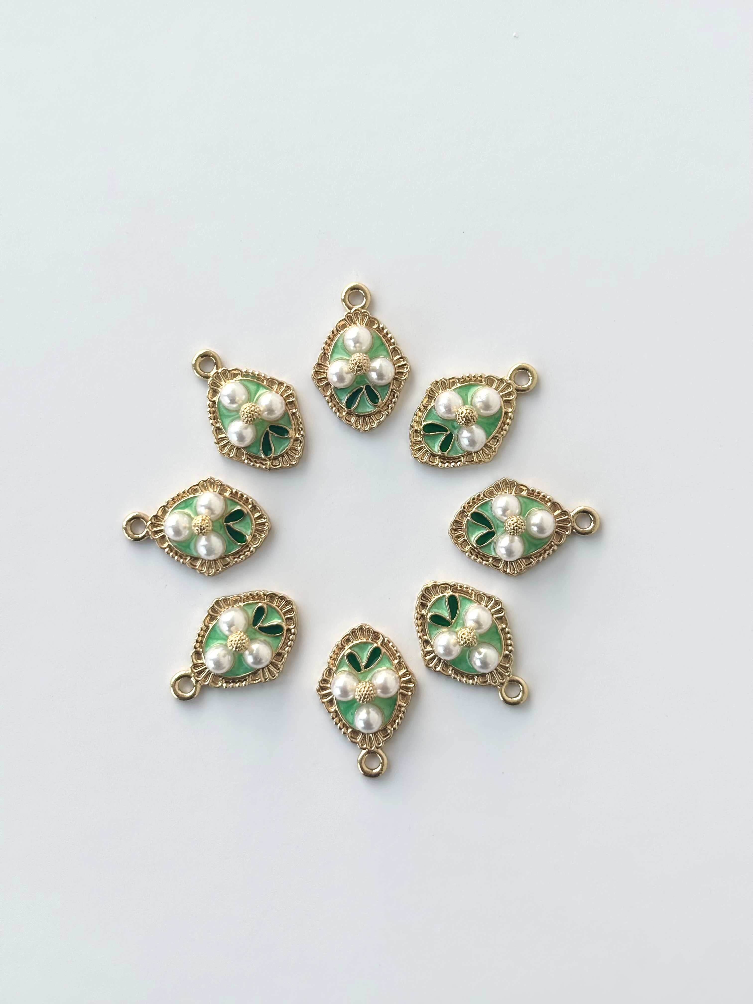 Ornate Green Triple Pearl Floral Motif Charms