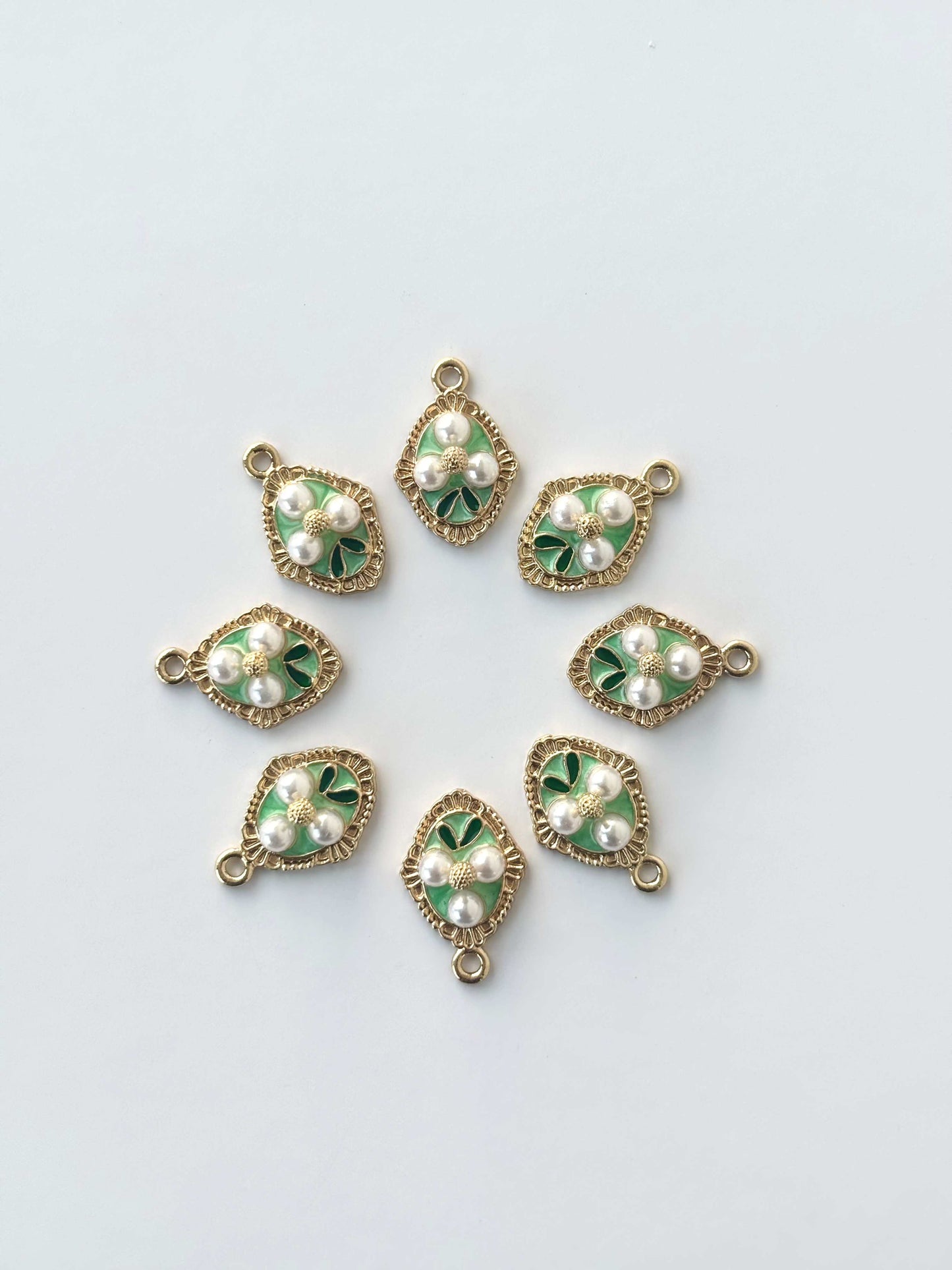 Ornate Green Triple Pearl Floral Motif Charms