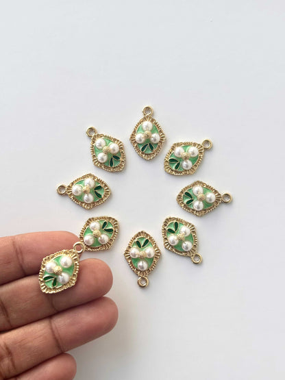 Ornate Green Triple Pearl Floral Motif Charms