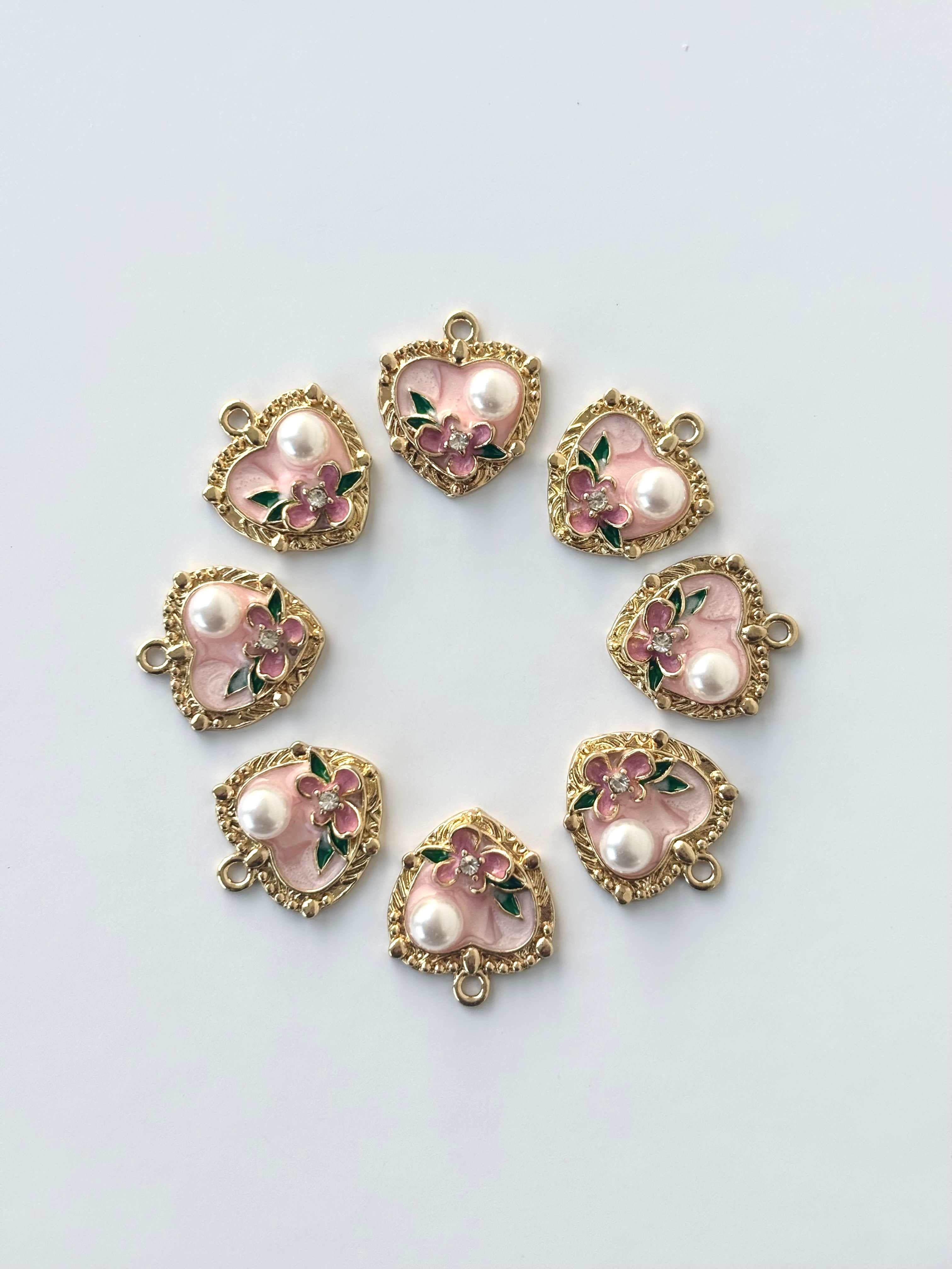 Pink Heart Pearl Charms