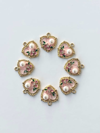 Pink Heart Pearl Charms