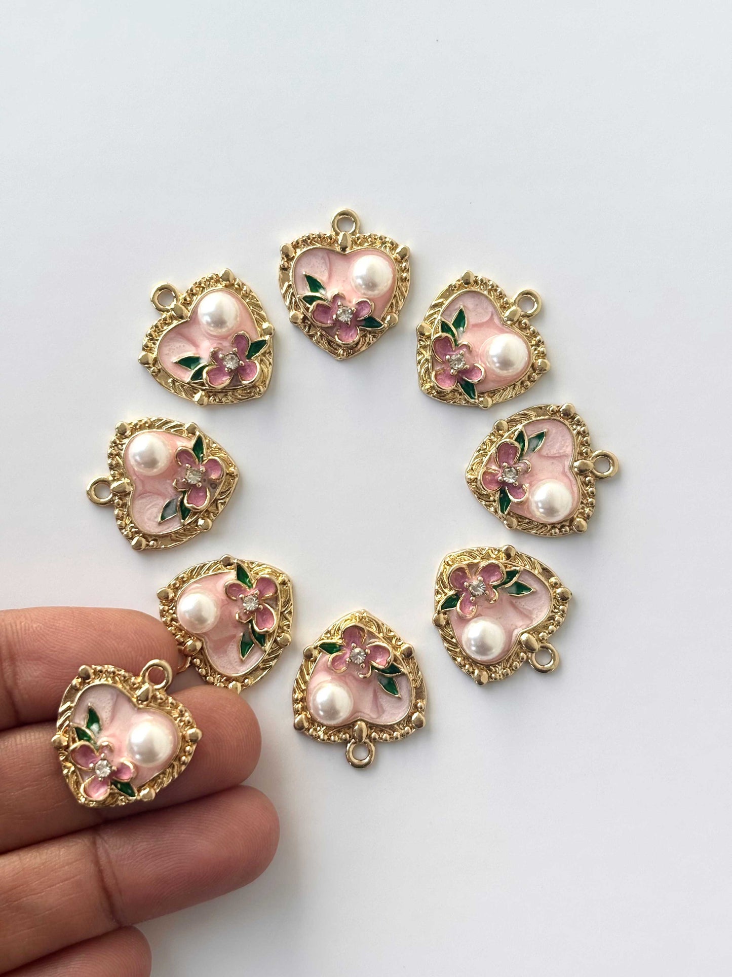 Pink Heart Pearl Charms