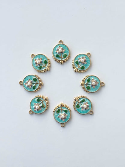 Aqua Enamel Floral Pearl Charms