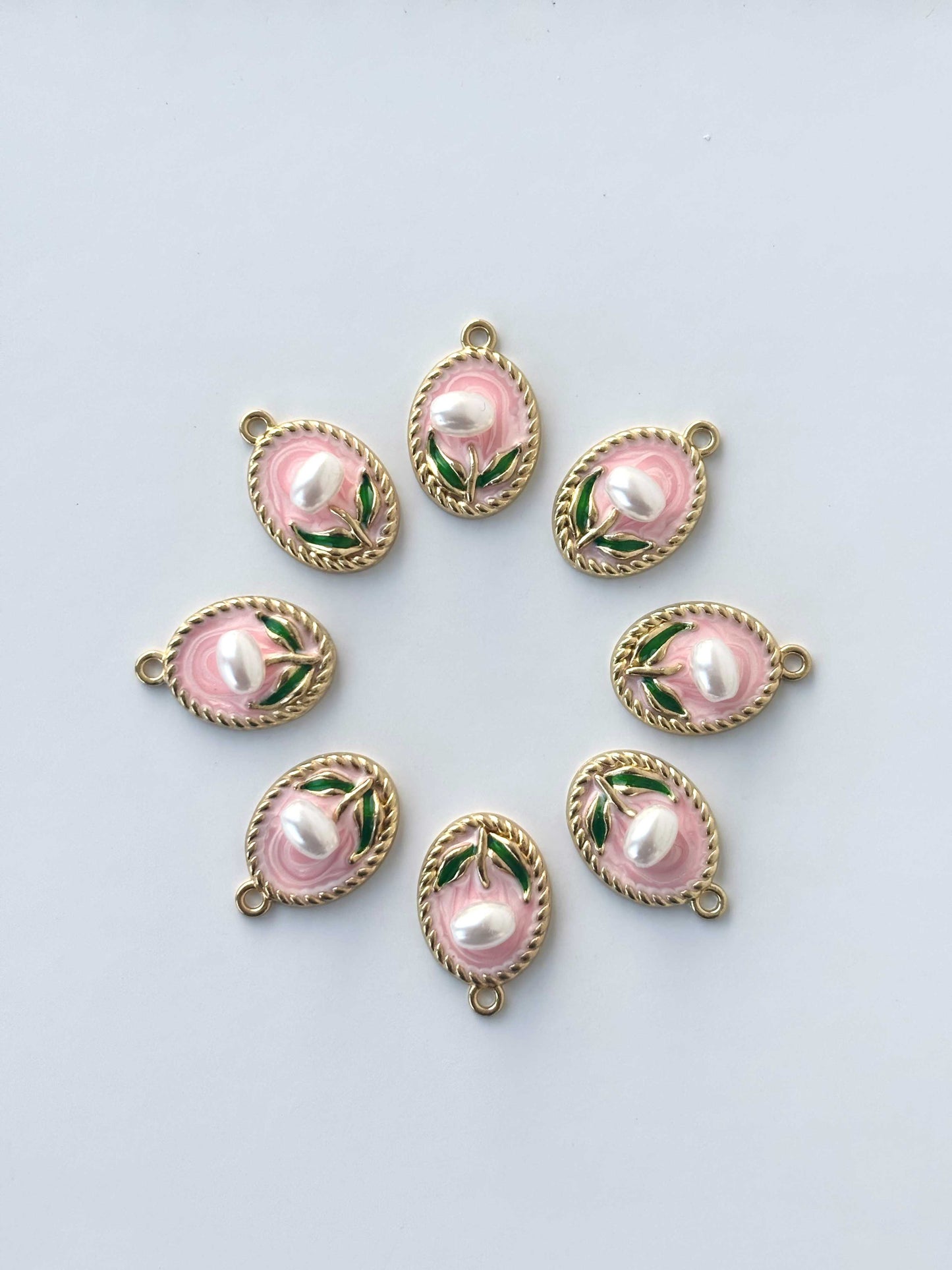 Luxurious Pink Enamel Oval Charms