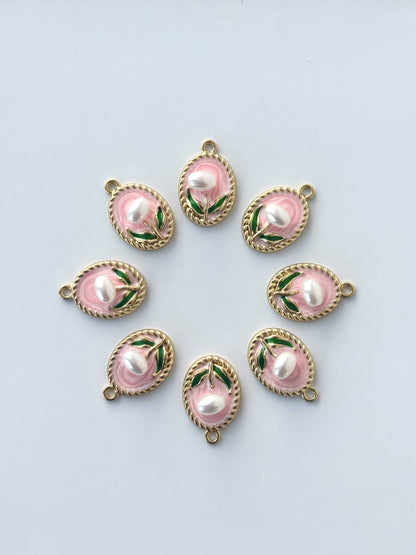 Luxurious Pink Enamel Oval Charms