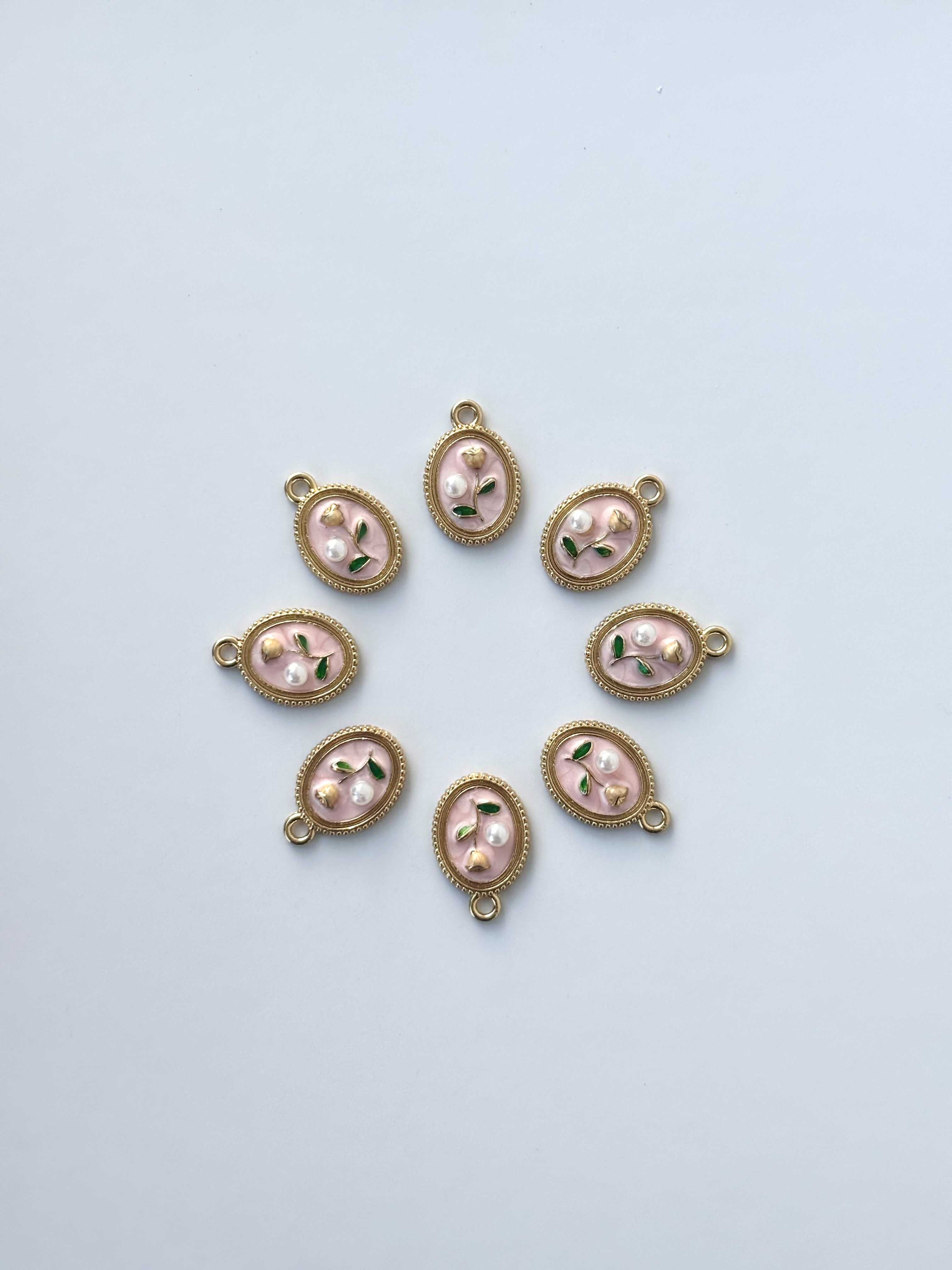 Ethereal Rose and Pearl Oval Charms