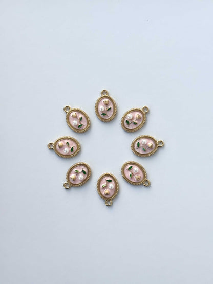 Ethereal Rose and Pearl Oval Charms