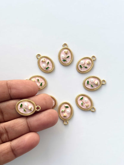 Ethereal Rose and Pearl Oval Charms
