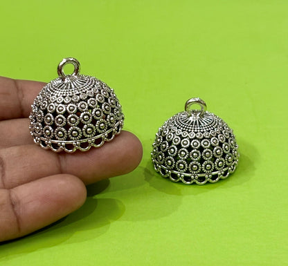 Antique Silver Dome Jhumka Base with Floral Pattern