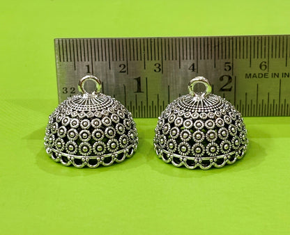 Antique Silver Dome Jhumka Base with Floral Pattern