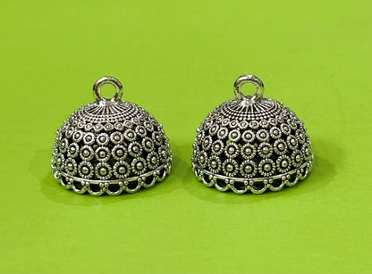 Antique Silver Dome Jhumka Base with Floral Pattern