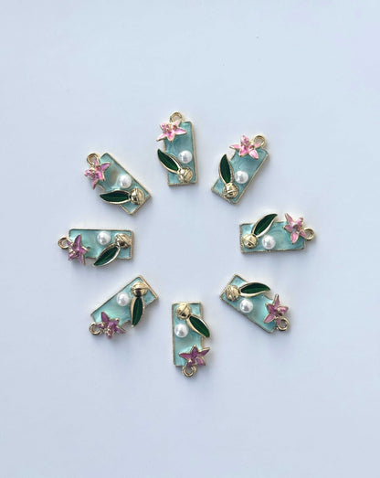 Mint Rose Enamel Charms