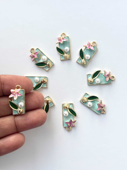 Mint Rose Enamel Charms