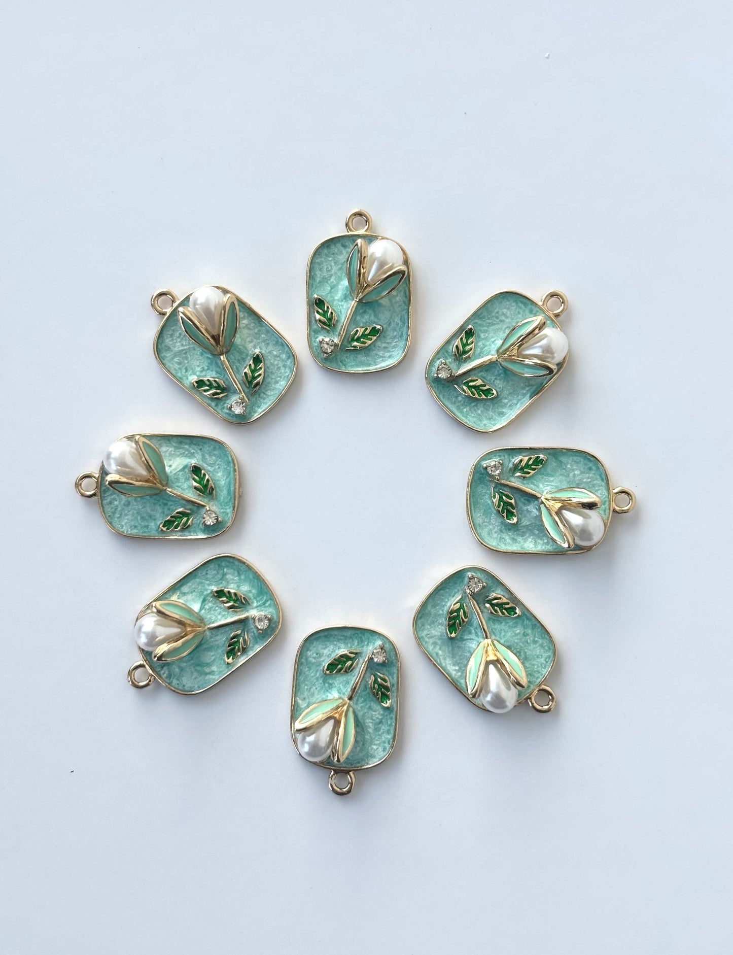 Aqua Tulip Enamel Charms