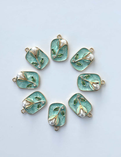 Aqua Tulip Enamel Charms