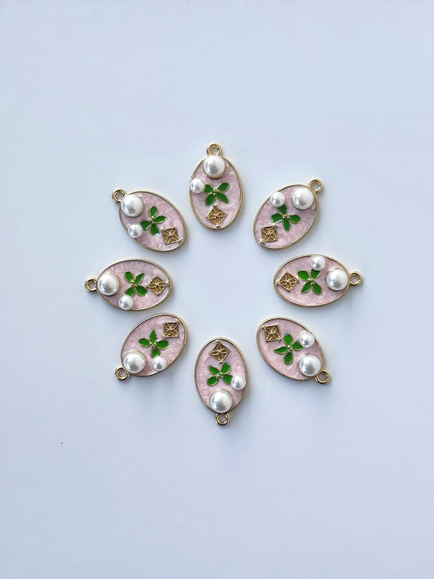 Romantic Pink Blossom Oval Charms