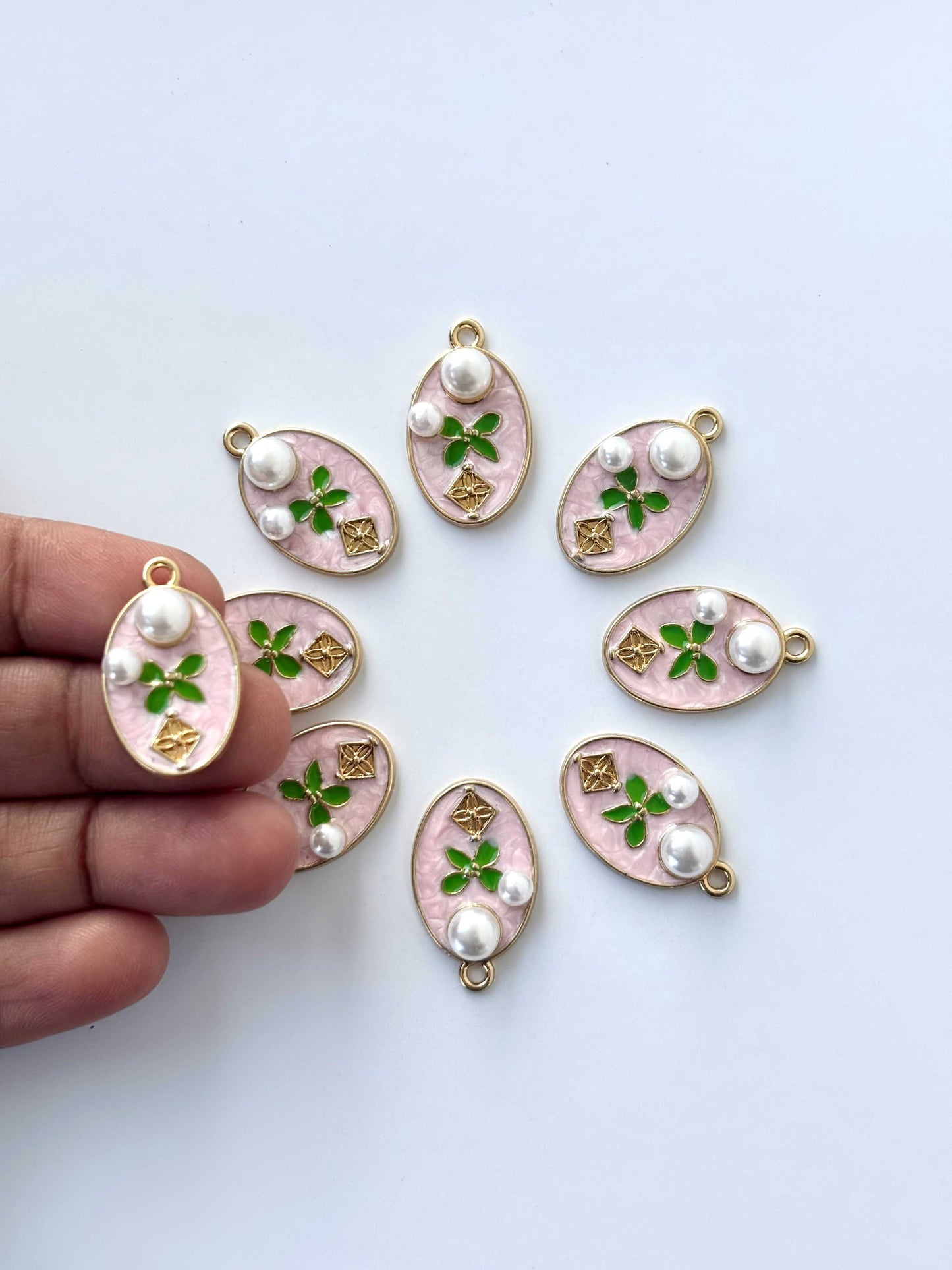 Romantic Pink Blossom Oval Charms