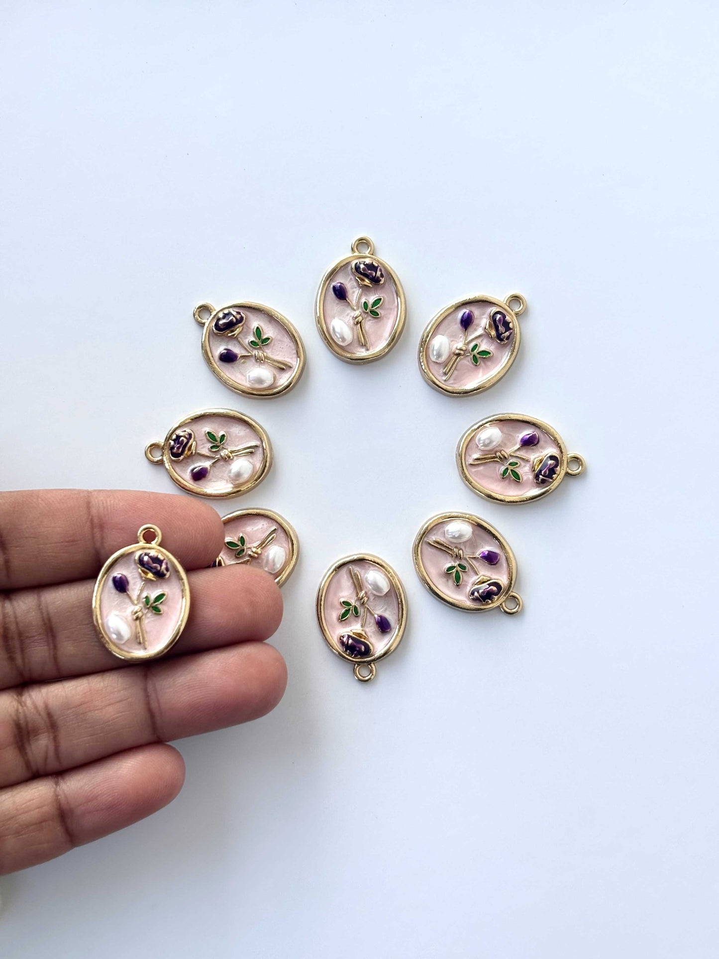 Purple Rose Pearl Charms