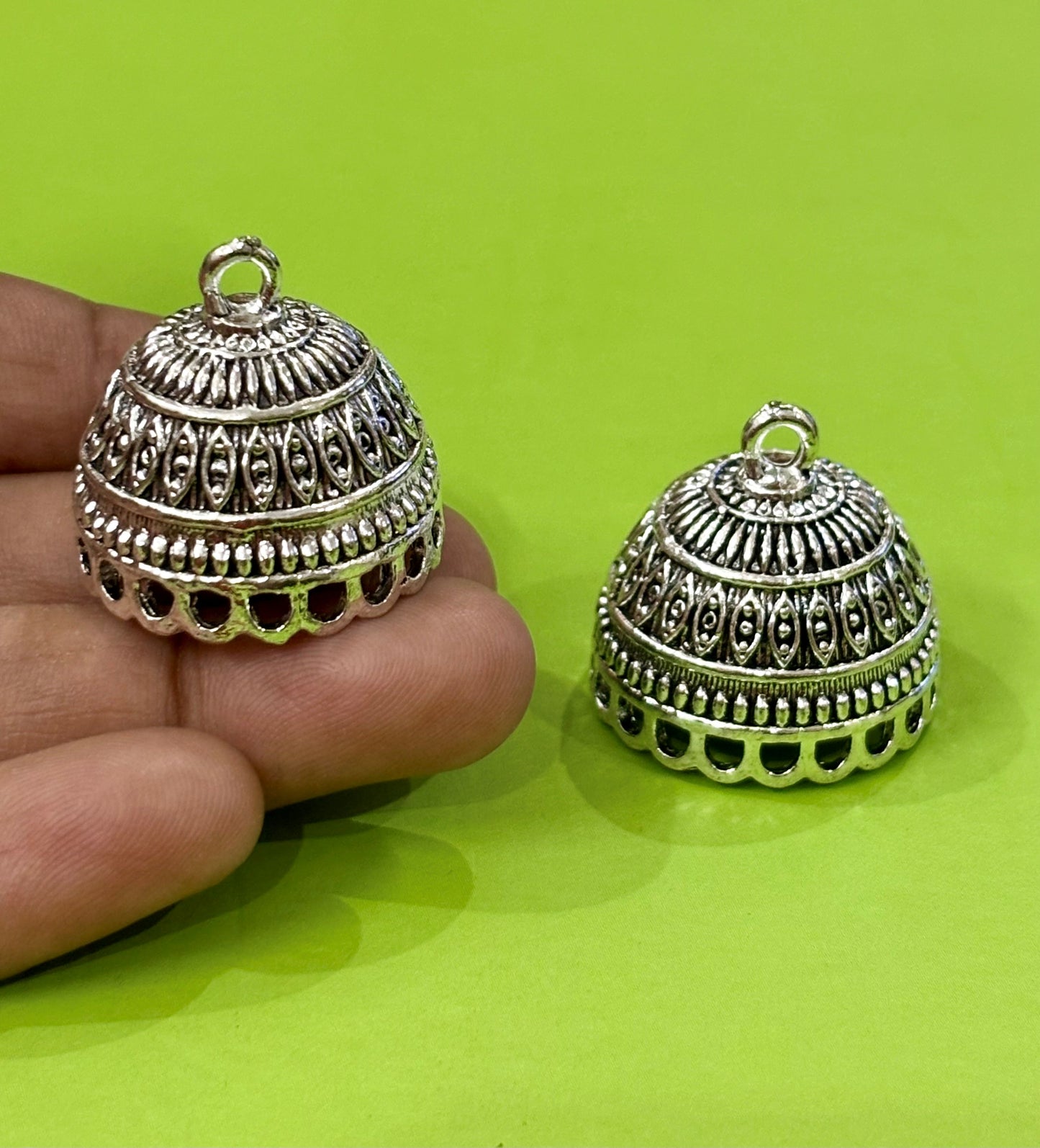 Traditional Silver Jhumka Base with Geometric Design