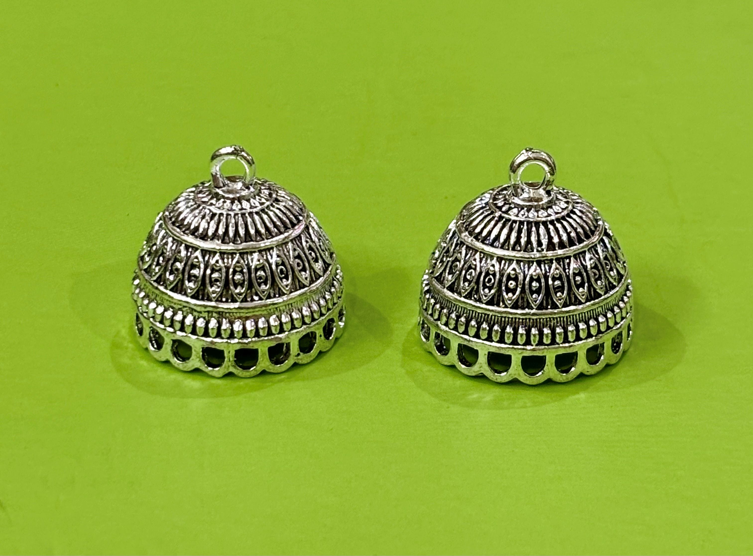 Traditional Silver Jhumka Base with Geometric Design